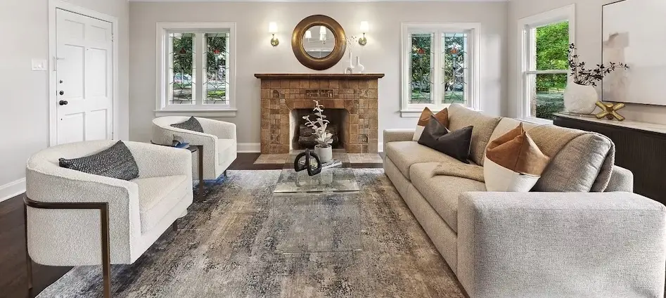 Large living room with a fireplace